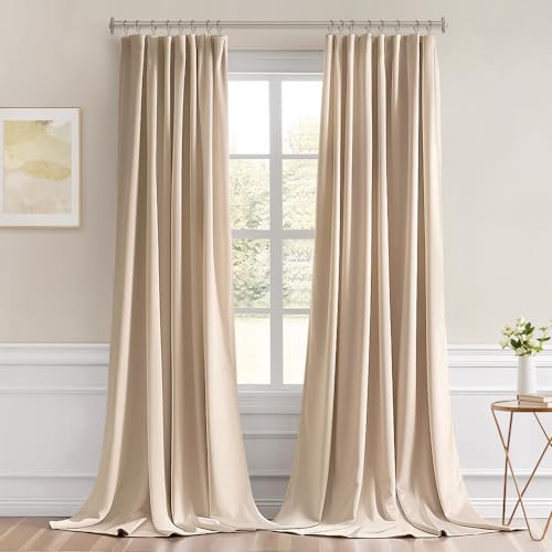 Beige Back Tab Blackout Curtains 52x102 Inch Long 2 Panels Set (2 Count)