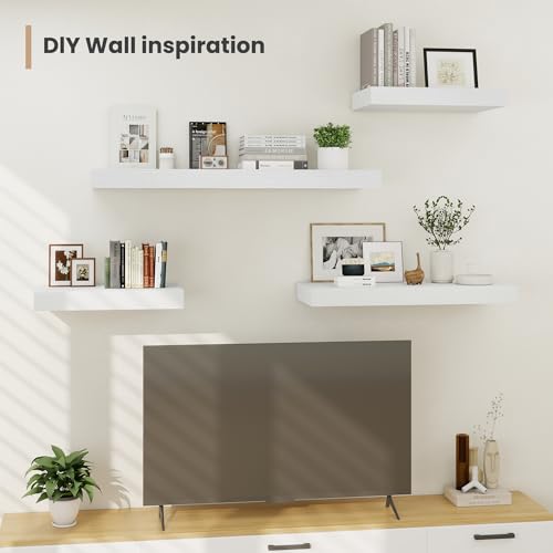 24 x 12 Deep Floating Shelves Wall Mounted Set of 2 White (2 Count)
