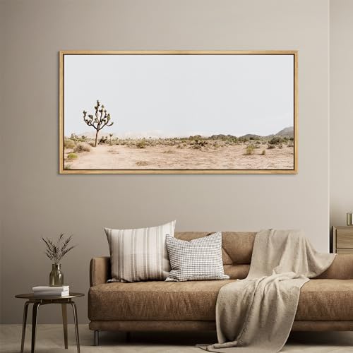 Extra Large Framed Canvas Print Wall Art Desert Solitude Joshua Tree Landscape Antique Retro Fine Art Illustrations Decorative Colorful for Bedroom