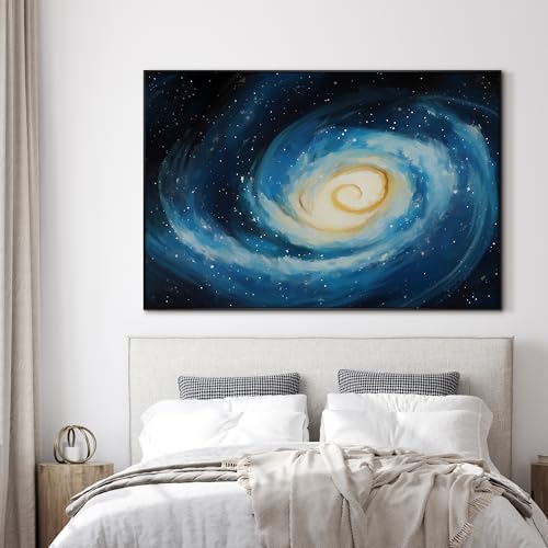 46"x72" Extra Large Framed Wall Art Spiral Galaxy Vivid Blue and Yellow Cosmic Space Illustration for Home Living Room Bedroom Decor