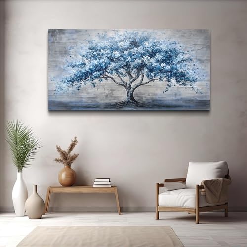 Canvas Wall Art For Living Room Bedroom Wall Decor Office Dining room Abstract Art Blue Tree Painting Room Hallway Wall Home Decoration Prints Artwork Picture Ready To Hang 20x40 Inches