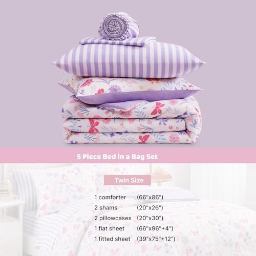 Twin Comforter Set with Sheets for Girls (5 Count)