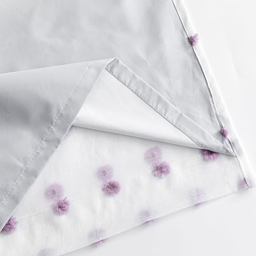 100% Blackout Curtains for Girls Bedroom 80 Inches Long Total Light Blocking Curtains for Living Room 2 Panels Grommet Room Darkening Window Drapes with Purple Pom Pom Sheer 50W x 80L (2 Count)