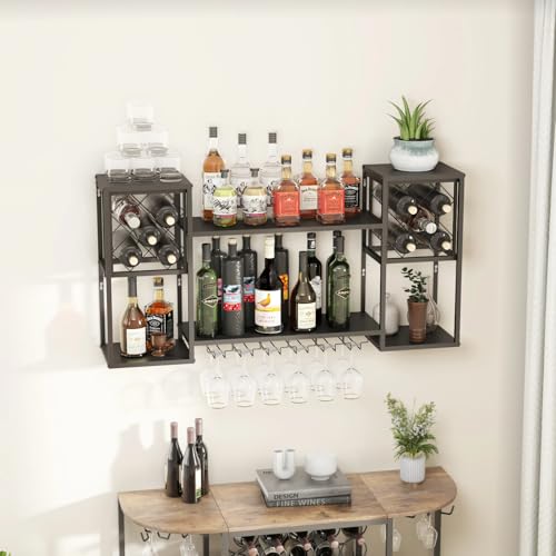 Wall Mounted Wine Rack with Glass Holder for Home Bar Storage