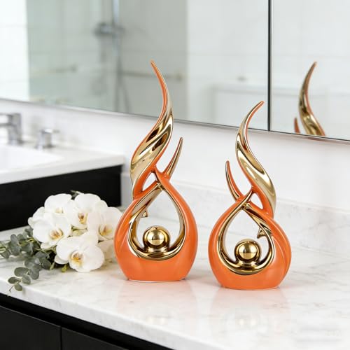 2 PCS Orange Gold Ceramic Statues For Home Decor Accents (2 Count)