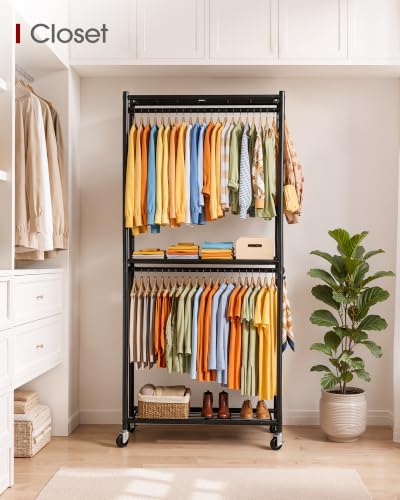 Clothes Rack 33.0" x 12.2" x 79.5" Clothing Rack with Shelves & Wheels