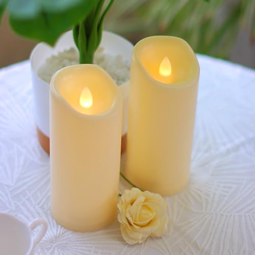 Outdoor Battery Operated Flameless Candles with Remote Timer D3”xH7” 2 PCS (2 Count)
