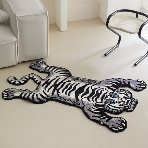 5x3.3 ft Tibetan Tiger Area Rug Tufted High Pile XLarge Indoor Machine Washable Carpet with Nonslip TPR Backing (16.42 Sq Ft)