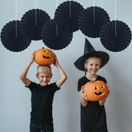 Black Party Decorations Black Hanging Paper Round Fans Set DIY 16in