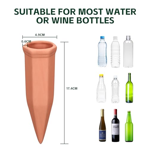 Large Terracotta Watering Spikes with Lids (6 Count)
