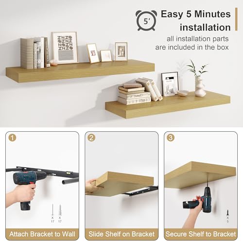 12" Deep Oak Floating Shelves