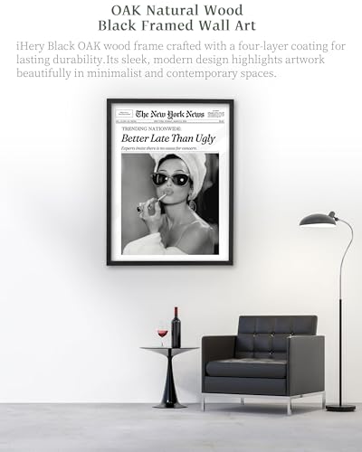 18x24in Audrey Hepburn Better Late Than Ugly Framed Bathroom Art