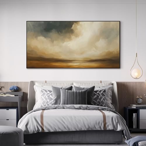 36"x72" Extra Large Framed Wall Art Golden Horizon Dramatic Abstract Landscape Illustration for Home Living Room Bedroom Decor