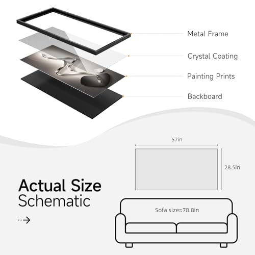 Large Framed Black Gray Abstract Wall Art for Living Room