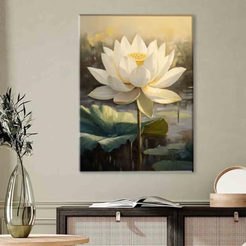 Lotus Flower Poster Lotus Watercolor Painting Abstract Lotus Wall Art Summer Flower Picture 16x24inch framed