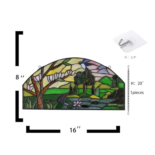 Half Moon Stained Glass Window Hanging Tiffany Style 16" x 8" Half