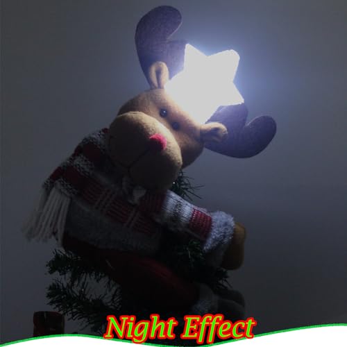 Christmas Plush Reindeer Tree Topper with Glowing White Star