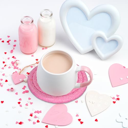 Pink Bow Coasters Handmade Braided Cotton Coasters Round Absorbent Bowknot Coquette Drink Mats for Mother's Day Valentine Birthday Wedding Baby Shower Party Home Office Table Decor (4 Count)