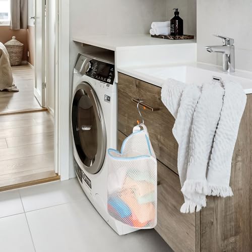 3Pcs Hanging Laundry Bags for Socks with S Hooks (3 Count)