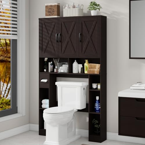 Over The Toilet Storage Cabinet with 3 Barn Doors.Walnut