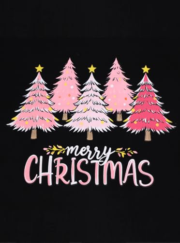 Christmas Tops for Women Holiday T Shirts Long Sleeve V Neck Funny Tree Shirt Christmas Vacation Tees Pink L