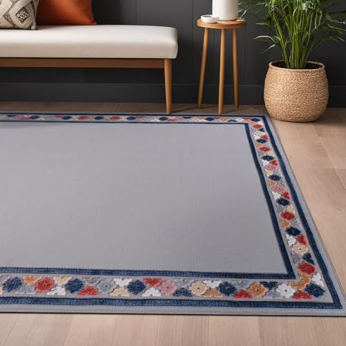 Outdoor Rug 5x7 Modern Bordered Area Rugs for Indoor and Outdoor Patio Easy to Clean Non Shedding Living Room Porch Garden Washable Outside Carpet