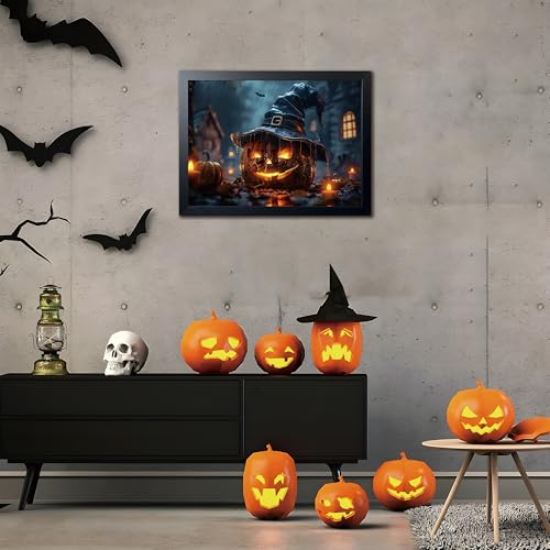 Wood Framed Dark Halloween Pumpkin Wall Art