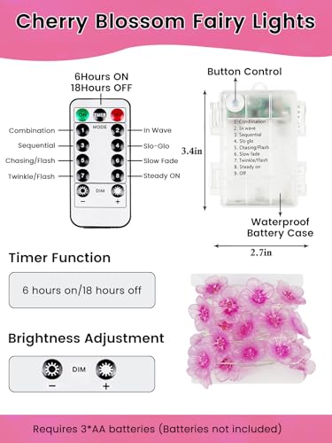 Cherry Blossom Flower String Lights Fairy Lights Battery Operated Remote