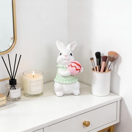 Easter Cute 3D Bunny Figurines Resin Figurines Ornaments Bunny Holding an Egg Designs DIY Crafts Cute Rabbit Desktop Ornaments for Easter Theme Decoration Accessories 1 Pcs