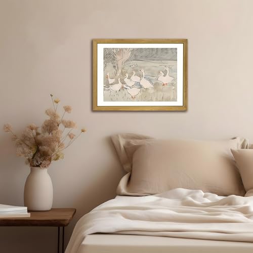 Vintage Framed Goose Wall Art Watercolor Print