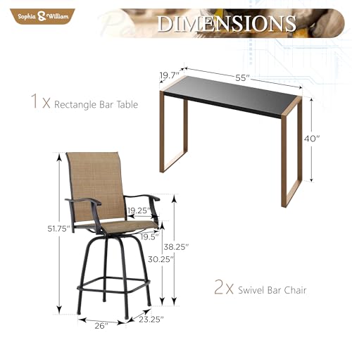3 Piece Patio Bar Set (3 Count)