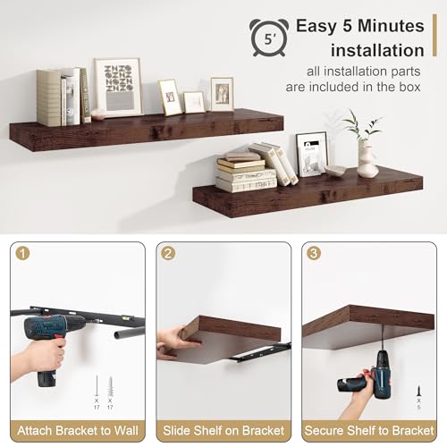 12" Deep Rustic Brown Floating Shelves