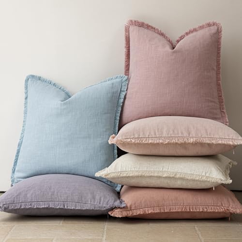 Decorative Linen Fringe Throw Pillow Covers 26×26 Inch (2 Count)