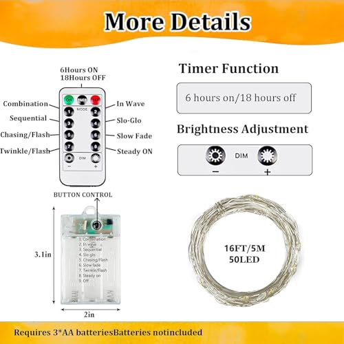 4 Pack Fairy Lights Battery Operated with Remote 16FT 50 LED String Lights (4 Count)