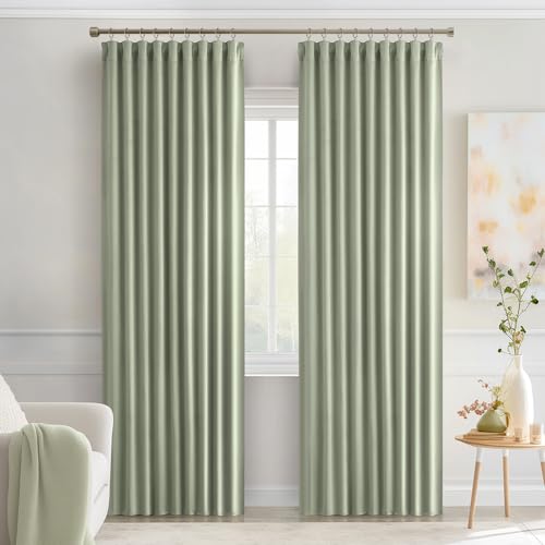 Sage Green Back Tab Blackout Curtains 52x84 Inch Length 2 Panels Set (2 Count)