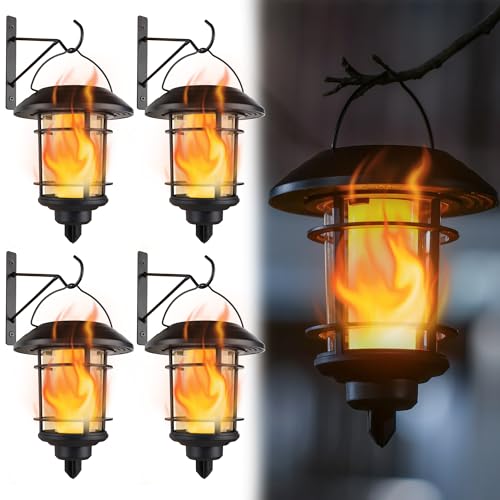 4 Pack Solar Flame Wall Lanterns Outdoor (4 Count)