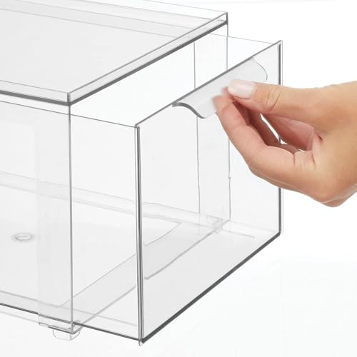 Plastic Stackable Bathroom Storage with Pull Out Bin Organizer Drawer for Cabinet