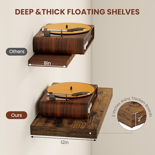 Deep Floating Shelves for Wall 16x12” Set of 2 (2 Count)