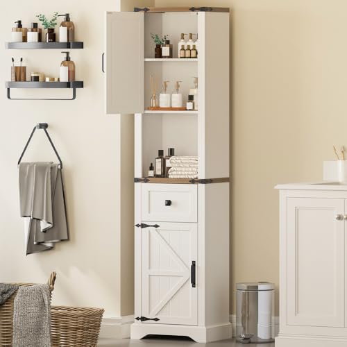 66" Tall Farmhouse Bathroom Storage Cabinet with Barn Doors