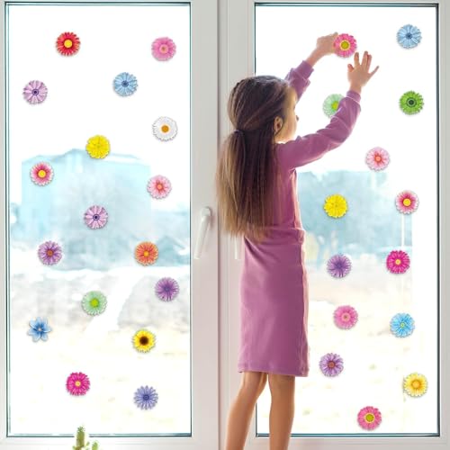 20 PCS Spring Grow Flowers Thick Window Gel Clings for Kids Toddlers (20 Count)