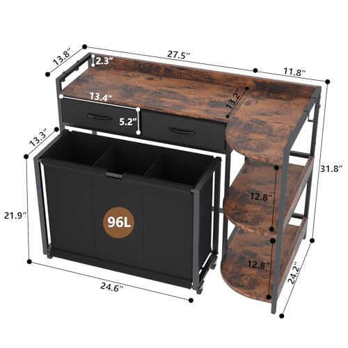 L Shaped Laundry Hamper Laundry Basket with 3 Section Pull