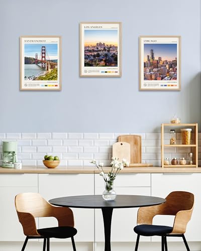 Natural OAK Wood Chicago Cityscape Framed Wall Art