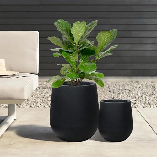 11.8" H Plastic Matte textured Black Planters with Drainage Holes and Plug
