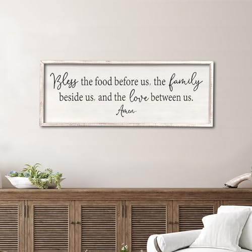 Dining Room Sign Wall Decor Bless the Food Before Us 40"X15" White