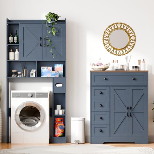 Farmhouse Storage Cabinet with 2 Doors and 5 Drawers