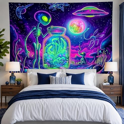 Blacklight Tapestry Extraterrestrial Wall Hanging 59 x 78 Inch