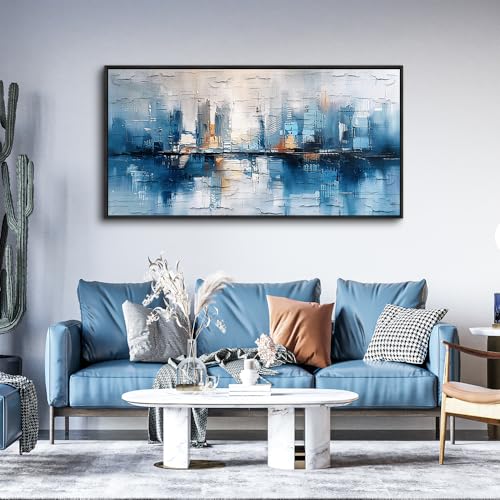 Black Framed Canvas Wall Art For Living Room Wall Decor For Bedroom Office Wall Decoration Blue Abstract Paintings Modern Pictures Artwork Room Aesthetic Home Decor 20x40 In