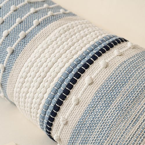 Decorative Lumbar Throw Pillow Cover 14x24 Boho Coastal Blue Accent Cushion for Couch Sofa Farmhouse Pillowcase for Bedroom Living Room Home Décor Cover ONLY