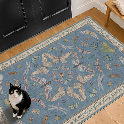 Washable Blue Rugs for Bedroom Bedside (12 Sq Ft)