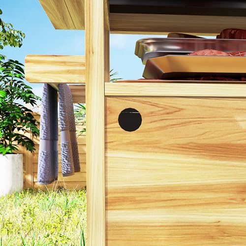 Outdoor Grill Cart with Wheels and Storage Natural Wood